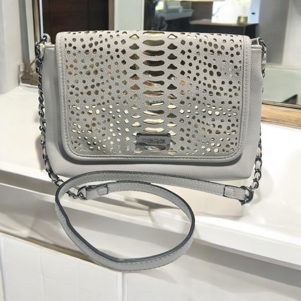 bebe Women’s Chain Crossbody Bag Purse Grey/ Gold